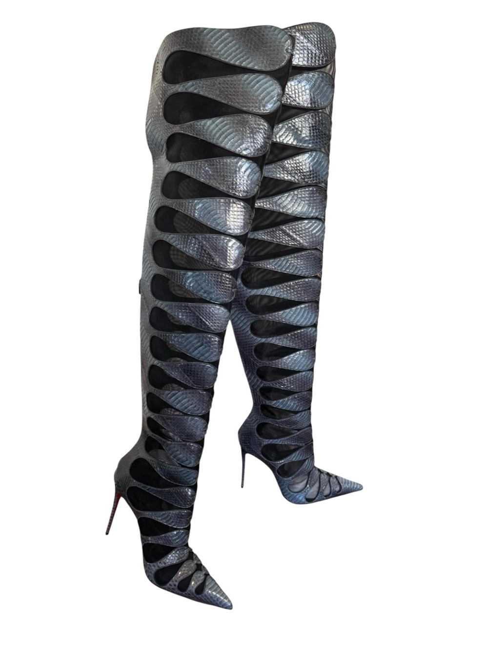 Christian Louboutin Circus Max Over-the-Knee snake  Boots Silver Gray Size 39
